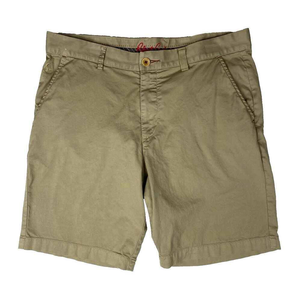 Robert Graham Mens 34 Khaki Pima Cotton Stretch Chino Shorts Flat Front Classic